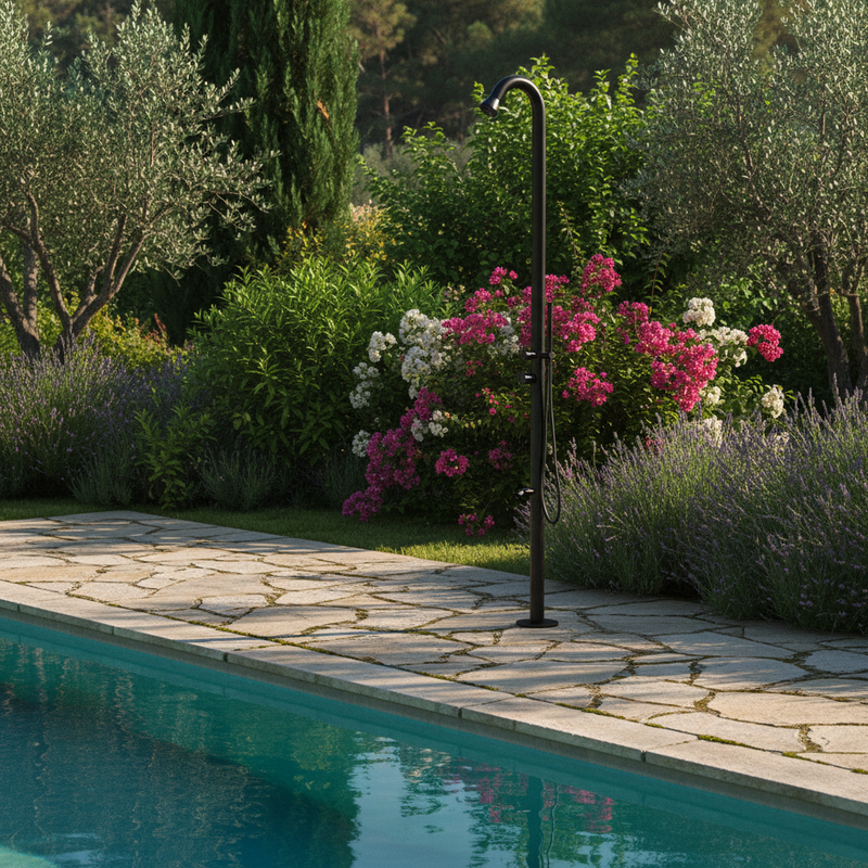 Scena 1 – Bordo piscina con deck in pietra naturale