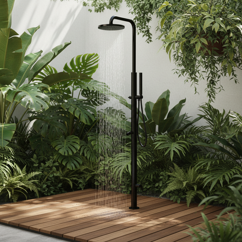 Scena 2 – Giardino hotel di lusso con deck in legno