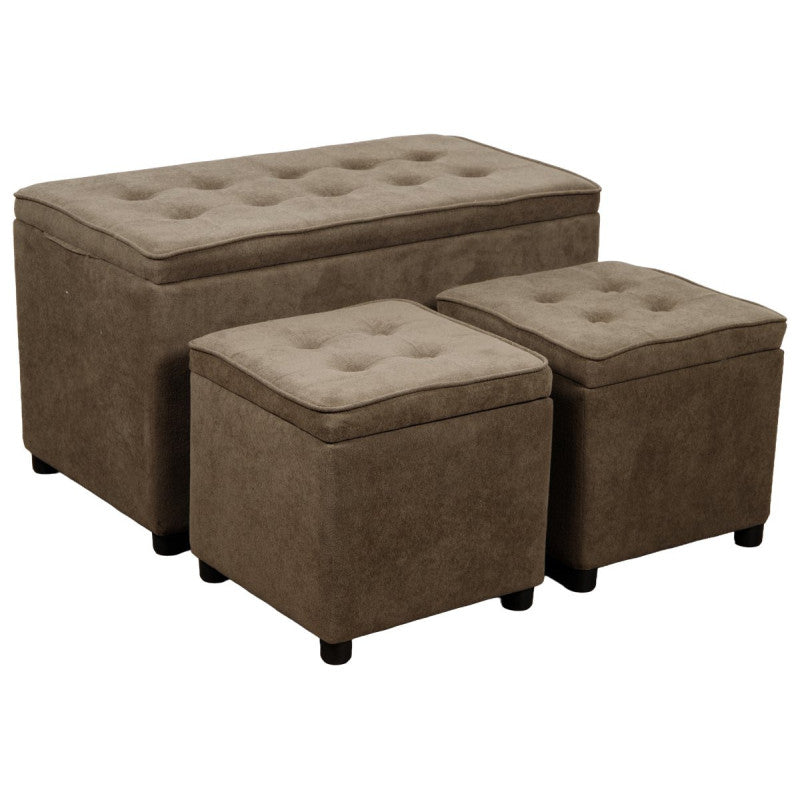 Dimo Set 3 Storage Trunks + 2 Braies Poufs in Fabric, Turtle Dove