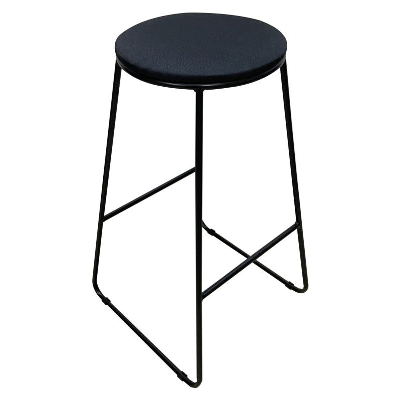 Dimo Colby Round Stool Upholstered Seat in Black Fabric Black Legs