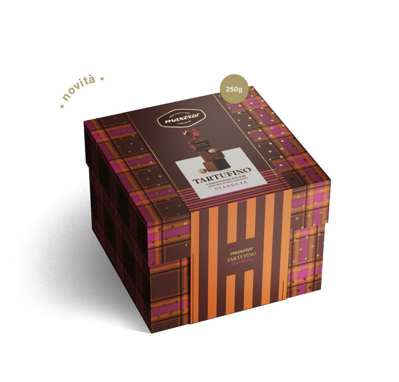 Maxtris Tartufini Gianduia 250 g in Vassoio con Incarto a Fiocco – Cioccolatini al Gusto Gianduia per Feste e Idee Regalo