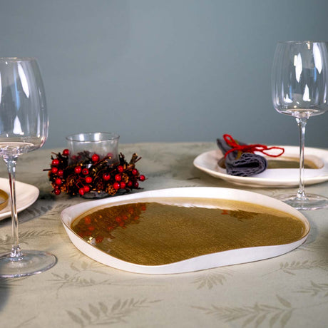 WD LifeStyle Panettone Plate Glass Gold and Pearl Ø32 cm – Christmas Serving Plate