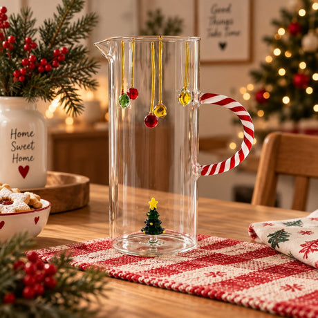WD LifeStyle Glass Jug with Christmas Tree Decoration – Christmas Table Jug