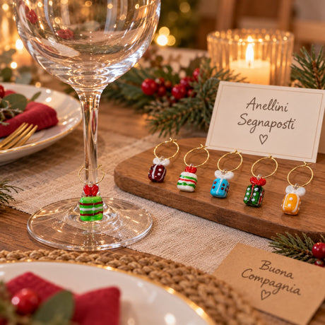 WD LifeStyle Set of 6 Coloured Glass Napkin Ring Place Cards with Christmas Decoration – Christmas Table Decoration