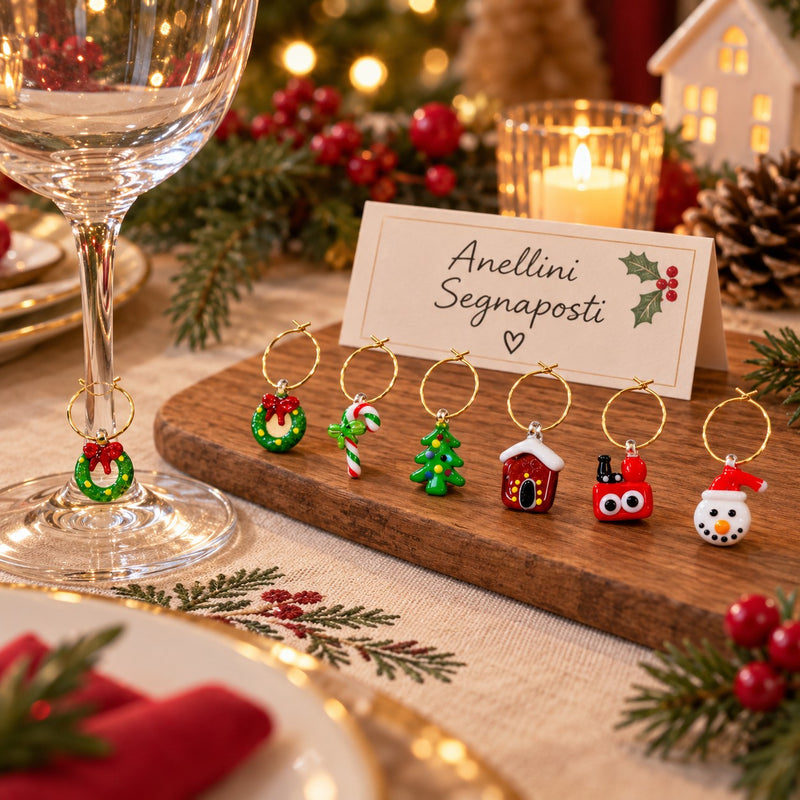 WD LifeStyle Set 6 Anellini Segnaposto in Vetro Colorato – Decorazione Tavola di Natale