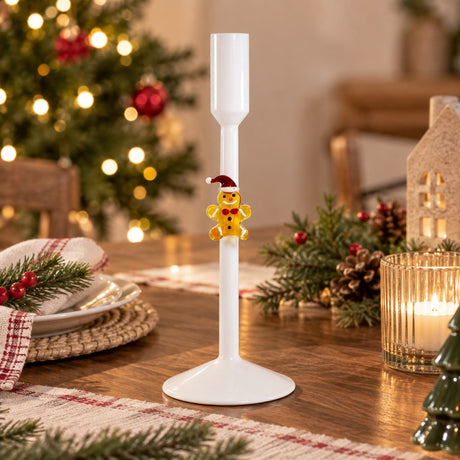 WD LifeStyle Gingerbread White Glass Candle Holder – Christmas Decoration