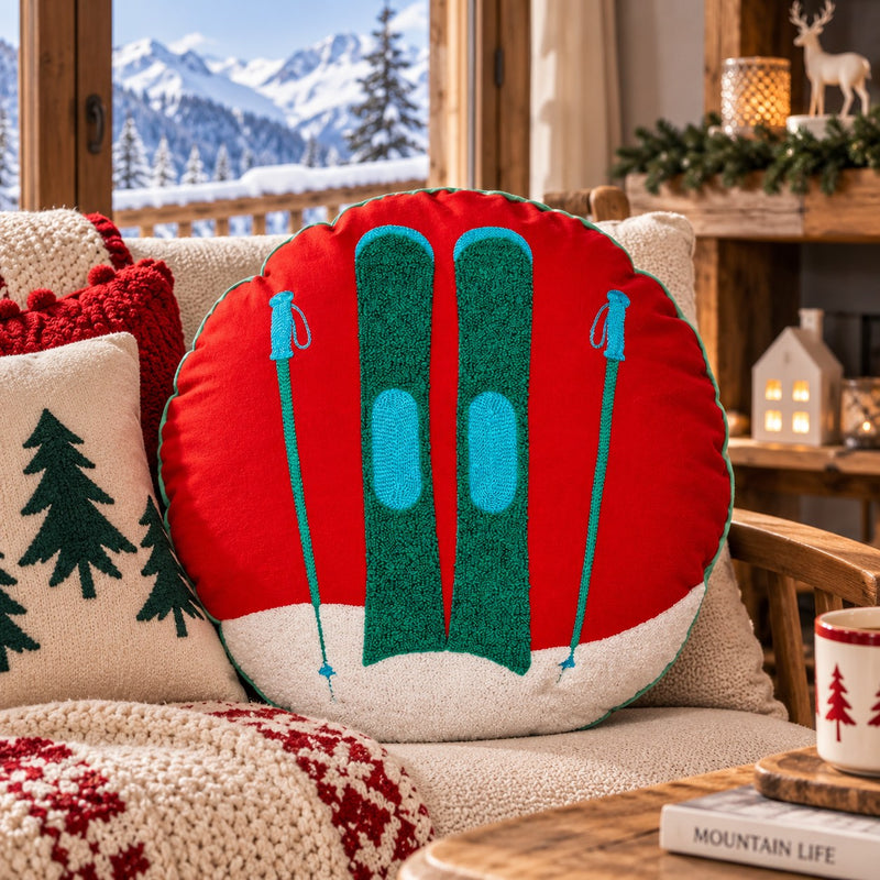 WD LifeStyle Cuscino Decorativo Natale Decoro Sci D 40 cm – Cuscino Arredo Natalizio
