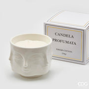 EDG Enzo De Gasperi Candle W/Vase Faces H9 D11 B9 Cotton White