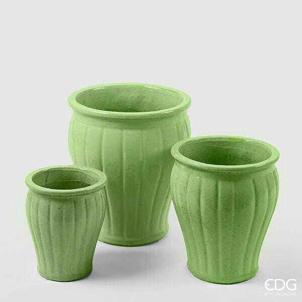 Glaze Flared Striped Vase Set 3 Pcs H 40 D 39 Light Green